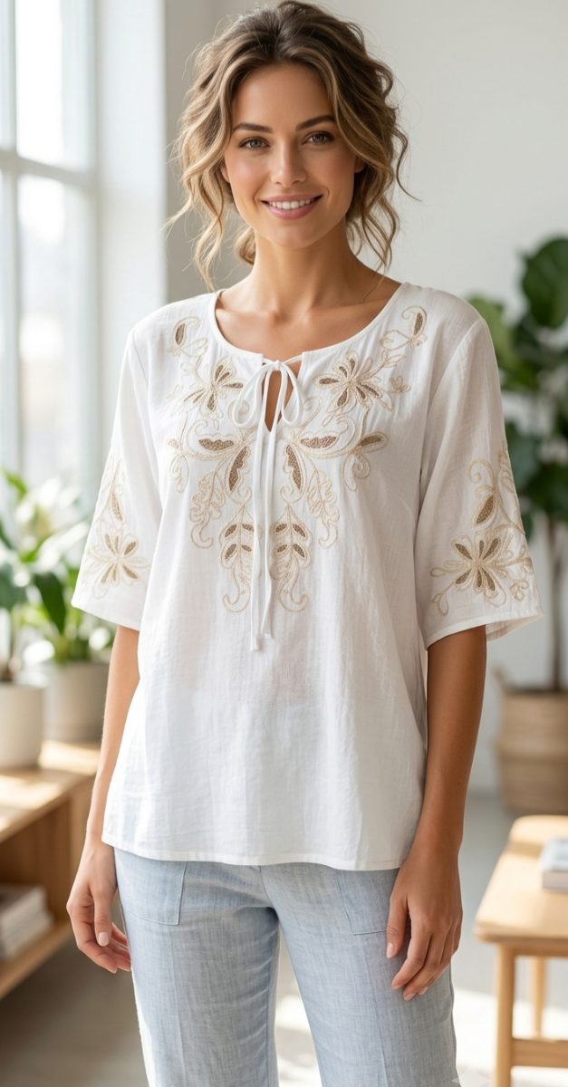 BLUSA BORDADA Y CUERDITA