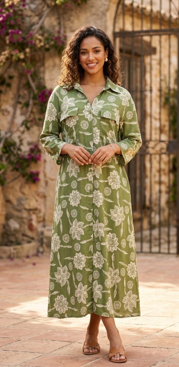 VESTIDO TUNICA CON BOTONES SIMIL LINO